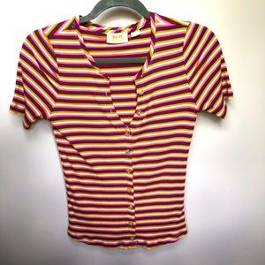 Anthropologie Multi-Striped Short-Sleeve